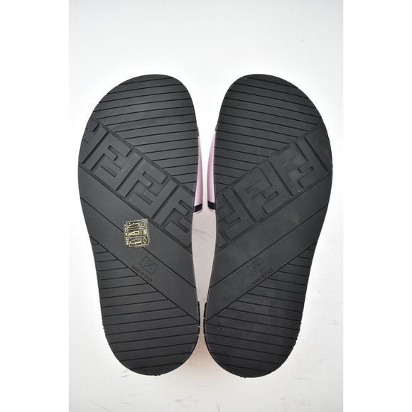 Fendi Joshua Vides Pink Black Leather Logo Mule Slide Flat Flip Flop Sandal 35 - Picture 12 of 12